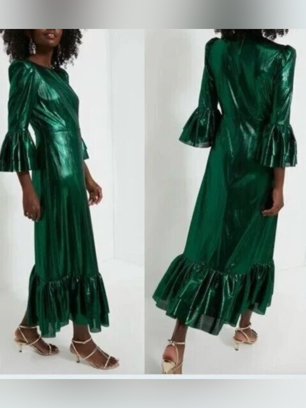 Tuckernuck Pomander Place Green Midi Dress Size crinkle holiday emerald new
